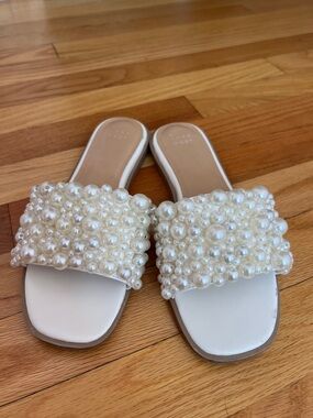 a new day White Pearl-Embellished Slide Sandals